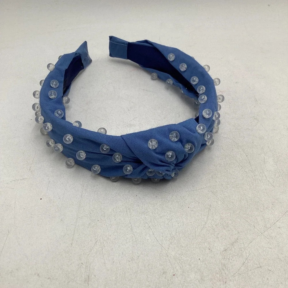 Packed Party Blue Knotted Headband with Clear Bubble Stud Embellishments